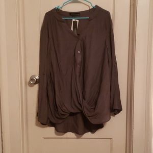 Grey button up twist front shirt